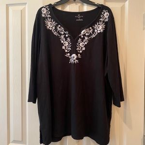 Talbots black withe white stitched design tunic